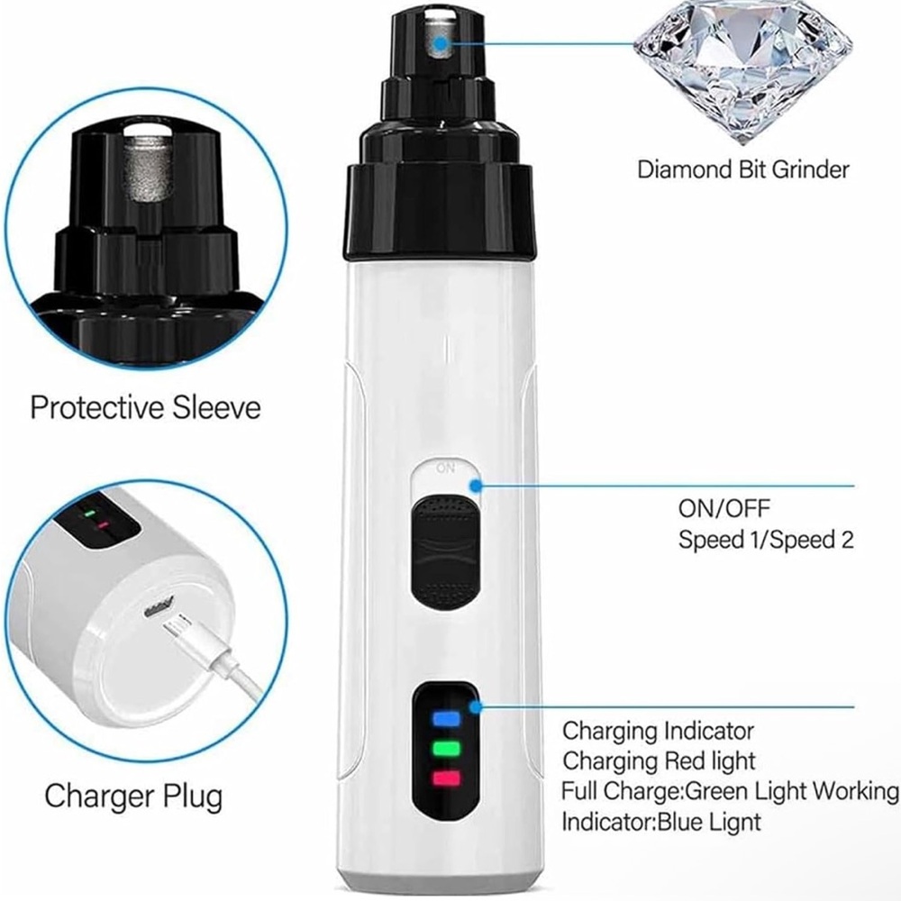 Pet Nail Grinder with Diamond Bit - Black and White